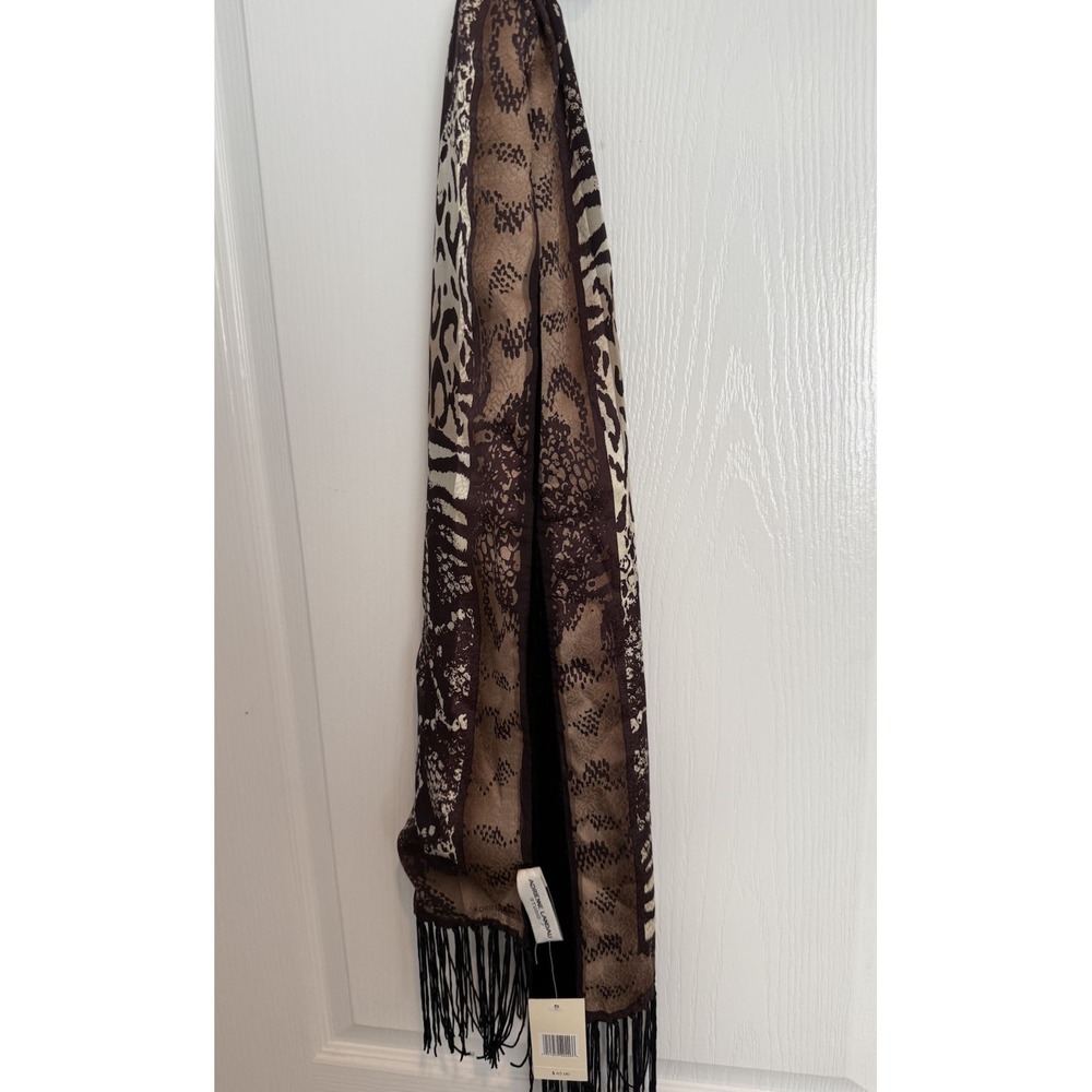 Adrienne Landau Animal Print Rectangular Silk Scarf Fringe Velvet Back